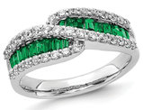 1.20 Carat (ctw) Natural Emerald Band Ring in 14K White Gold with Diamonds 3/5 Carat (ctw)